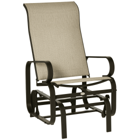 Outsunny 1-Person Outdoor Glider Swing, Single Rocker, Lightweight Metal, Mesh Fabric, 352lbs Capacity, Tan/Brown