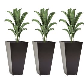 Outsunny 28ft Tall Plastic Planters, Set of 3, square Flower Pot, anti-crack, fade-resistant, Outdoor & Indoor, for lawns, patios, Brown