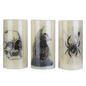 3 Pack Halloween Flameless Candle Lamp With Timer Setting Battery Operated Warm Orange Light Candles For Halloween Party Decoration (Option: Spider Crow Skull)