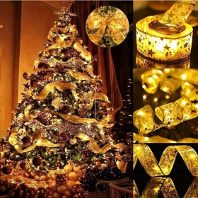 A Christmas Tree With 32 Feet Of Ribbon (Option: Golden Ribbon Warm colour)