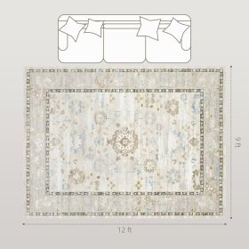 9x12 Area Rug, Indoor Boho Machine Washable Carpet For Living Room, Bedroom, Dining Room, Kitchen, Blue (Color: Blue)