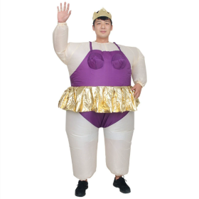 Inflatable Costume Ballet Game Cloth Adult Funny Blow Up Suit Halloween Men's Costume Purple Cosplay, Plus Size-Only Supports Self-pickup. (Color: Purple)