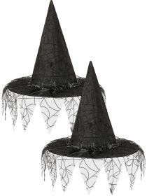 2 Pieces Halloween Witch Hat Costume Witches Hats For Women Black Foldable Pointed Cap For Halloween Party Costume-Ban On Selling On Amazon (Color: Black)