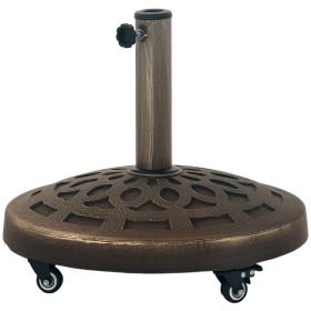 Round Patio Umbrella Base With Wheels, 46 Lbs Resin Umbrella Stand Base, Heavy Duty Patio Umbrella Holder For 1.31.51.9 Umbrella Poles For Outdoo (Option: Bronze)