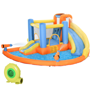 Kids Inflatable Water Slide 5-in-1 Bounce House Water Park Jumping Castle With Water Pool, Slide, Climbing Walls & 450W Air Blower (Option: Colored)