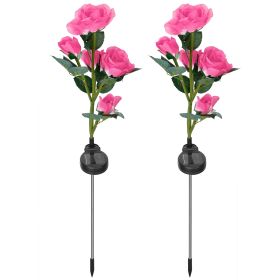 3 Colors Option -- 2Pcs Solar Powered Lights Outdoor Rose Flower LED Decorative Lamp Water Resistant Pathway Stake Lights For Garden Patio Yard W (Color: Pink)
