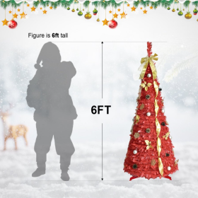 6-foot Pop-up Tree With 150 Lights, 4 Ribbons, 1 Large Bow, 12 Christmas Flowers, 12 Snowflakes, 12 Pine Cones, And 12 60mm Balls. (Option: 6FT pop up tree)