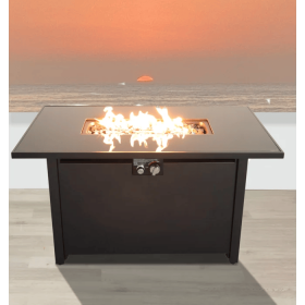25" H x 42" W Steel Outdoor Fire Pit Table with Lid (Color: Black)