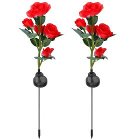 3 Colors Option -- 2Pcs Solar Powered Lights Outdoor Rose Flower LED Decorative Lamp Water Resistant Pathway Stake Lights For Garden Patio Yard W (Color: Red)